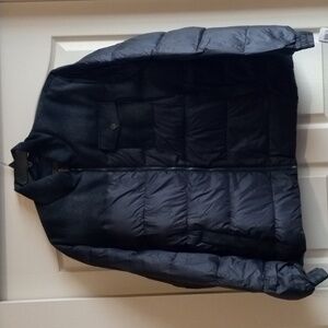 GRIZZLY WOOL & NYLON 650-FILL POWER DOWN PUFFER COAT IN BLACK/ CHARCOAL OMBRE